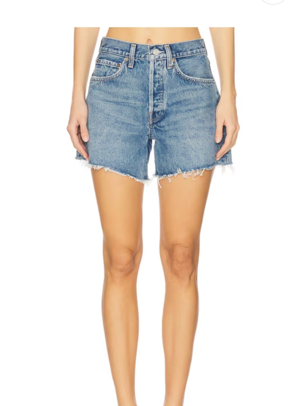 Agolde Medium Blue High-Rise Button-Fly Denim Cutoff Shorts